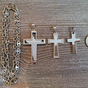 4 Piece Stainless Steel Cross Pendant and Chain Set